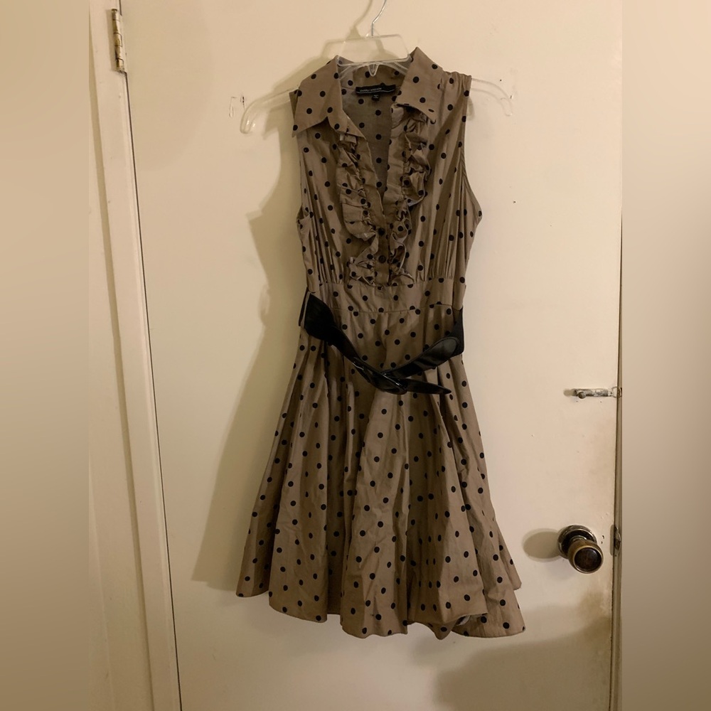 NWOT Charly Madison Women’s Polka Dot Cocktail Midi Dress in Beige/Black - Picture 3 of 9